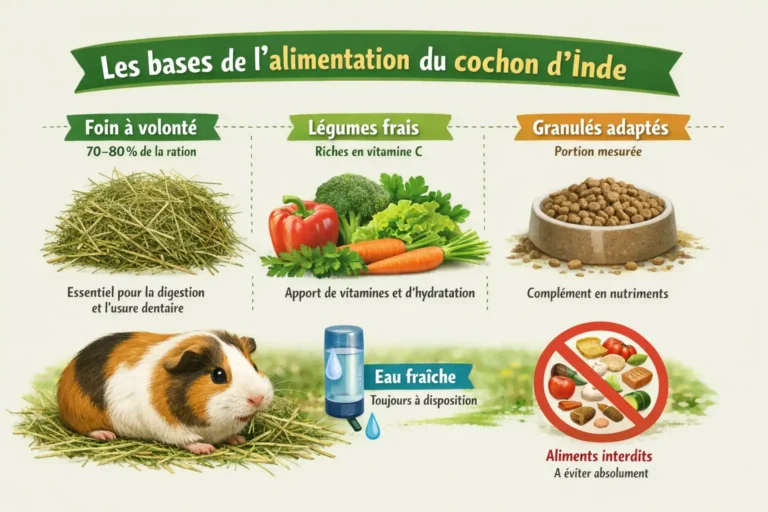 alimentation cochon d inde avec foin à volonté légumes riches en vitamine C granulés et eau fraîche pour une ration équilibrée