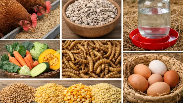 alimentation poule pondeuse granulés coquilles huitres eau légumes vers farine œufs et céréales