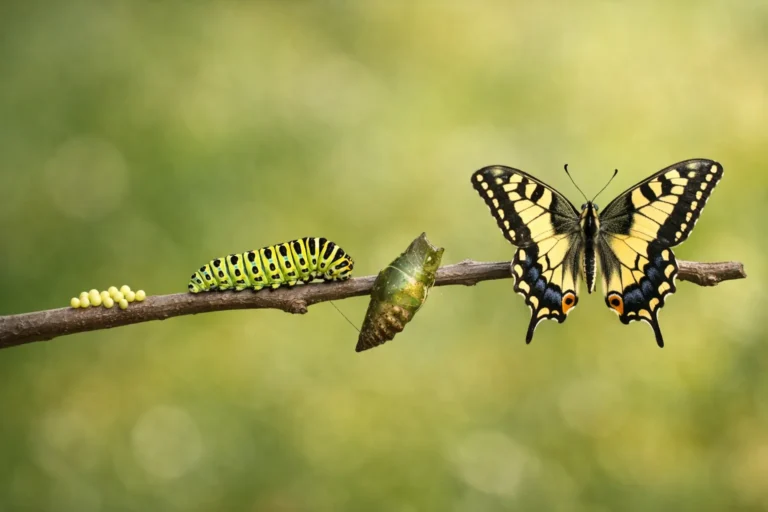 cycle de vie du papillon avec œufs chenille chrysalide et papillon adulte sur une branche en environnement naturel