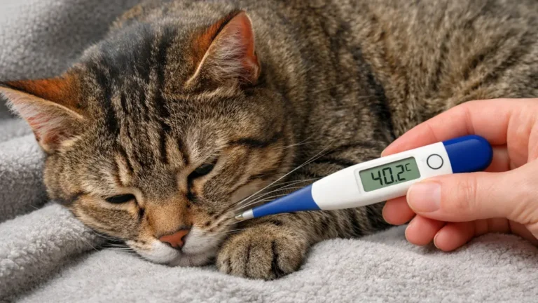 chat malade allongé thermometre temperature elevee symptomes fievre chat signes abattement