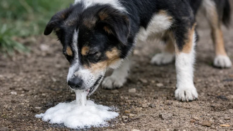 chien qui vomit mousse blanche sur le sol symptome digestion estomac vide chien vomissement