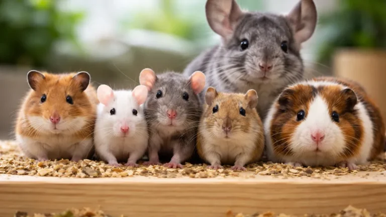 rongeur de compagnie hamster souris rat gerbille cobaye chinchilla regroupés sur une surface en bois avec fond naturel