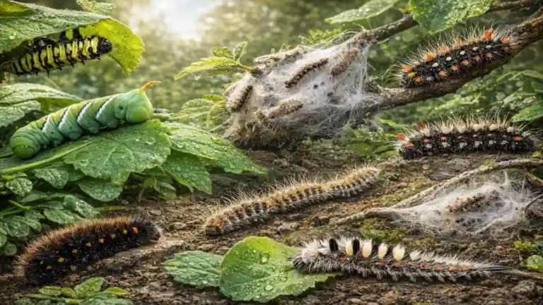 Escargots de jardin en train de se nourrir sur des feuilles et des végétaux humides dans un environnement naturel, illustration de l’alimentation des escargots.