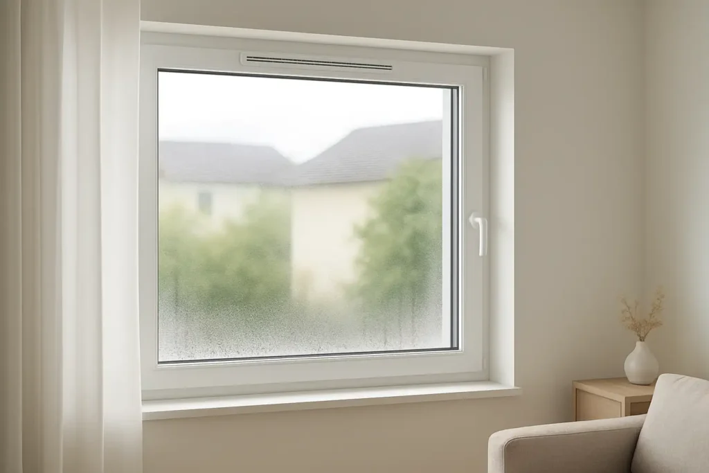 Fenêtre de maison avec système d’aération discret pour renouveler l’air intérieur