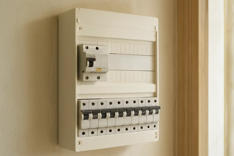 Disjoncteur différentiel visible dans un tableau électrique domestique moderne