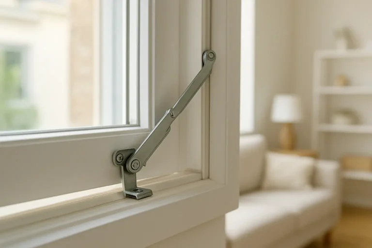 Fenêtre entrouverte avec un entrebailleur pour fenêtre installé dans une maison