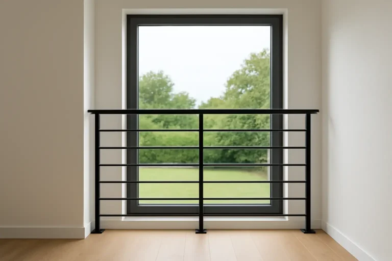 Garde corps fenêtre moderne installé devant une fenêtre en étage dans une maison lumineuse