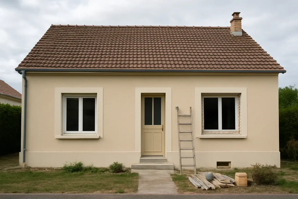 Maison individuelle de style pavillonnaire français avec des signes discrets de rénovation