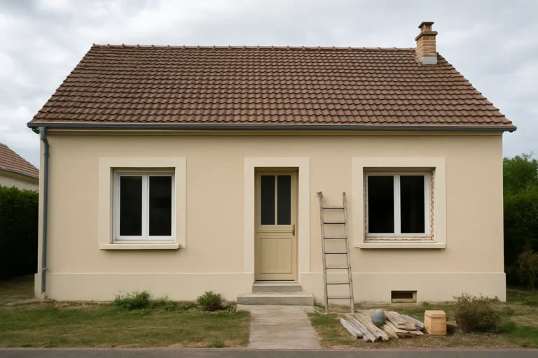 Maison individuelle de style pavillonnaire français avec des signes discrets de rénovation