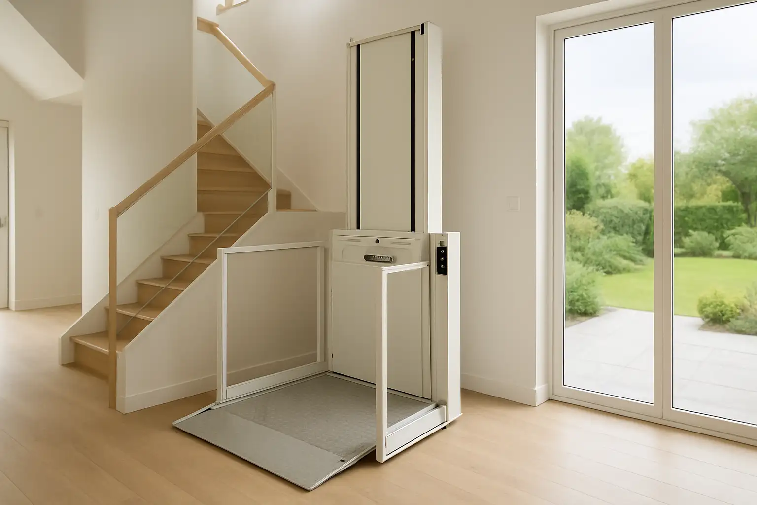 Monte charge maison installé dans un intérieur moderne pour transporter des objets entre deux niveaux