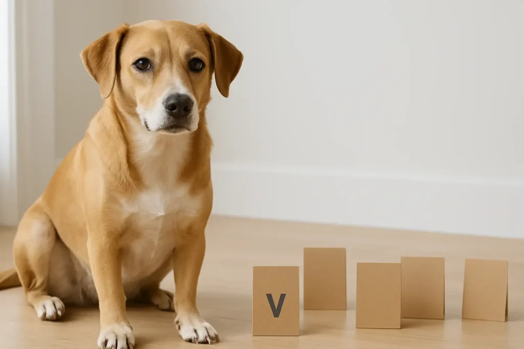 Chien assis à côté d’idées de noms en V pour choisir un prénom