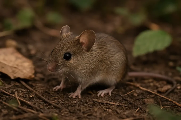 Petit rongeur observé dans un environnement naturel de jardin
