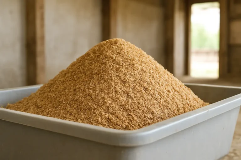 Son de blé dans une mangeoire propre pour l’alimentation animale