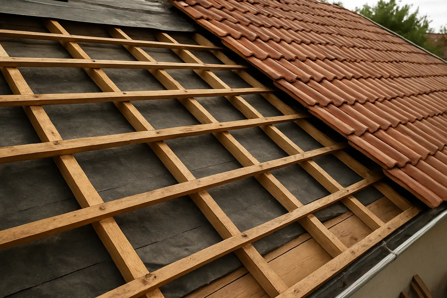 Volige toiture en bois posée sur une charpente lors d’une rénovation de toit