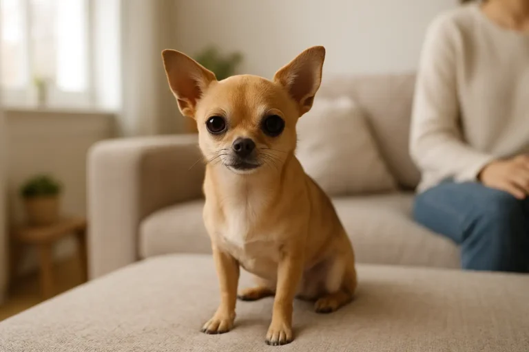 Petit chihuahua nain dans un intérieur lumineux