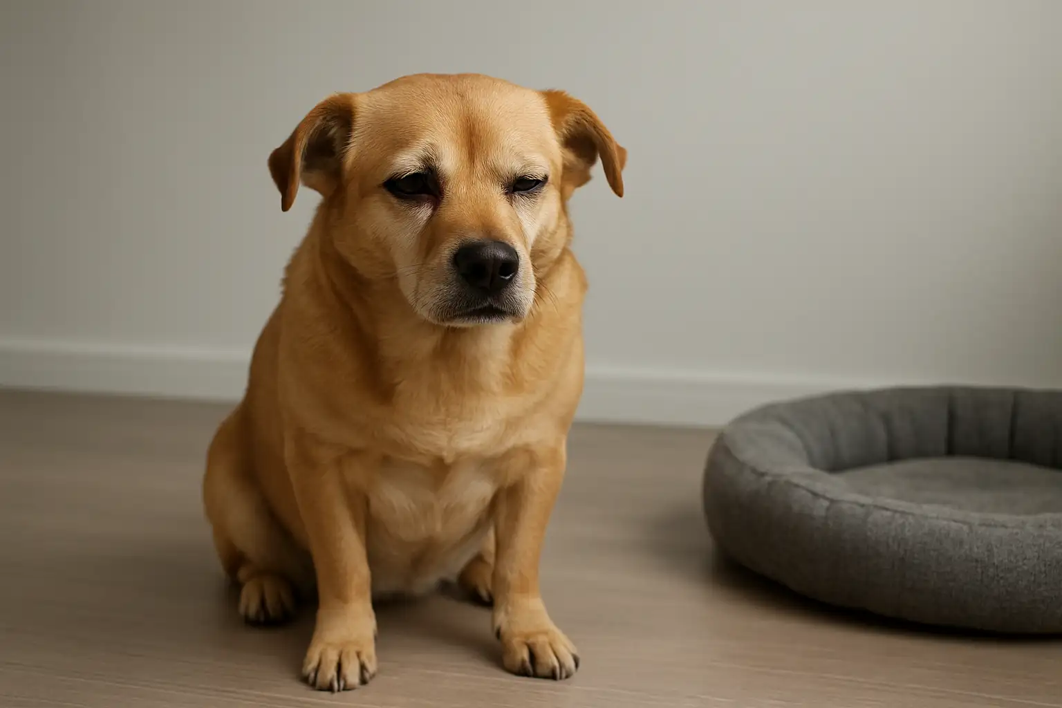 Chien avec un œil irrité évoquant un ulcère à l’œil