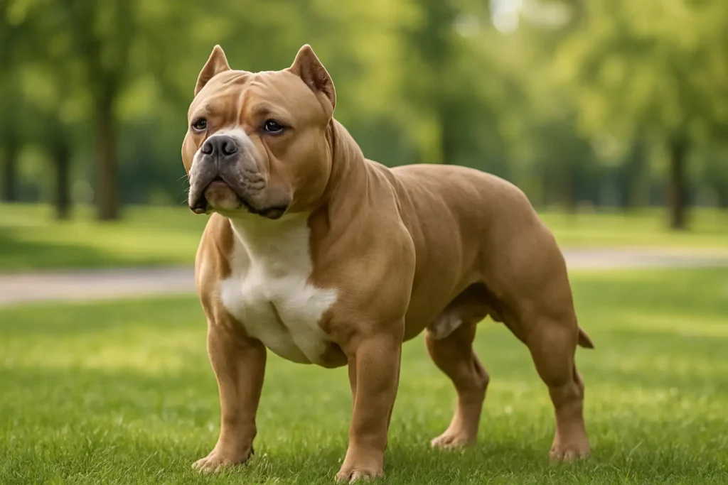 American Bully standard adulte, chien compact et musclé dans un parc