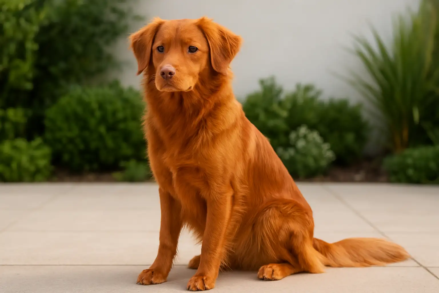 Chien roux au pelage brillant dans un cadre lumineux, illustrant les nuances de robe et l’entretien du pelage