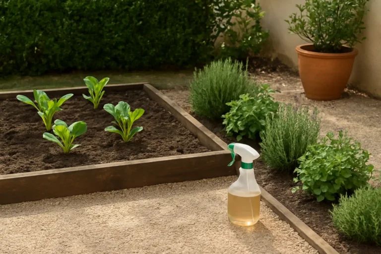 Jardin avec potager protégé par un répulsif naturel pour chat et des plantes répulsives