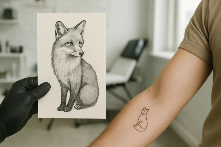 Croquis et tatouage de renard dans un studio de tatouage moderne
