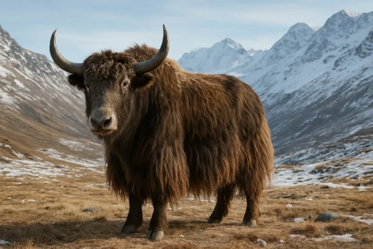 Un yak dans un paysage de montagne, exemple d’animal en Y