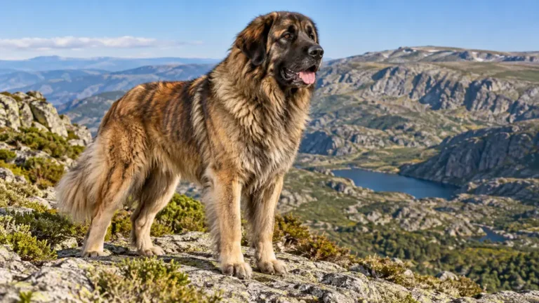 Cão da Serra da Estrela fauve bringé à poil long dans les montagnes portugaises