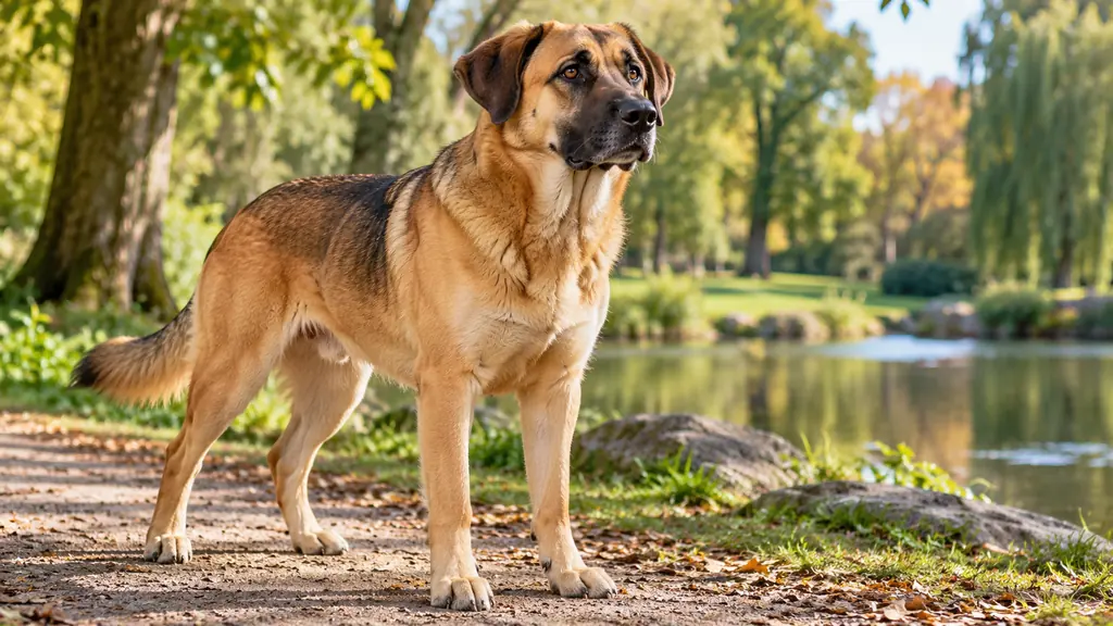 Grand chien sable croisé Labrador et Berger allemand dans un parc