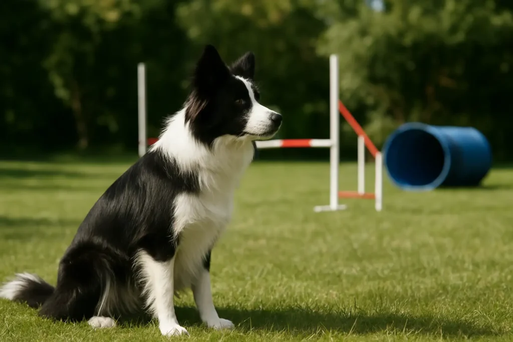 Border Collie en exercice d’éducation canine dans un parc