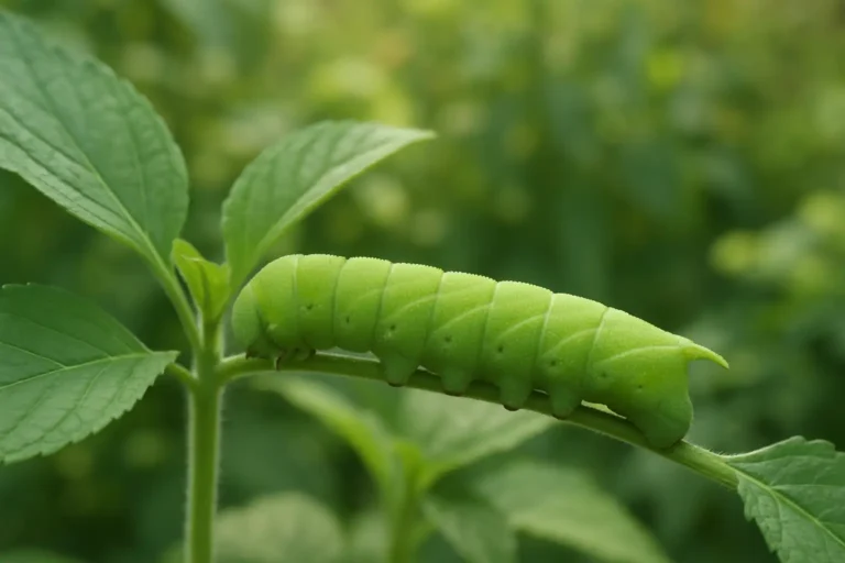 Chenille de papillon sur une plante hôte dans un jardin, en gros plan