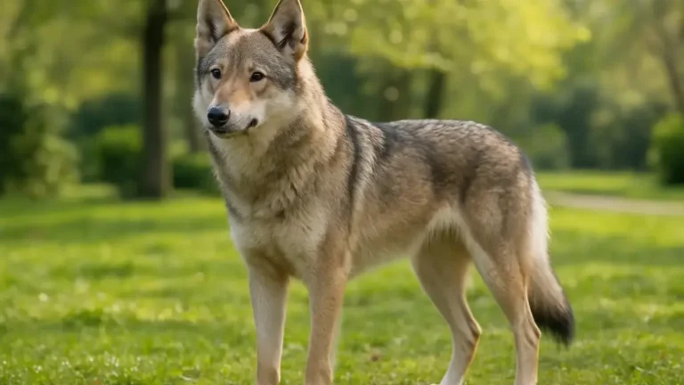 Chien Timber Shepherd à l’allure lupoïde debout dans un parc