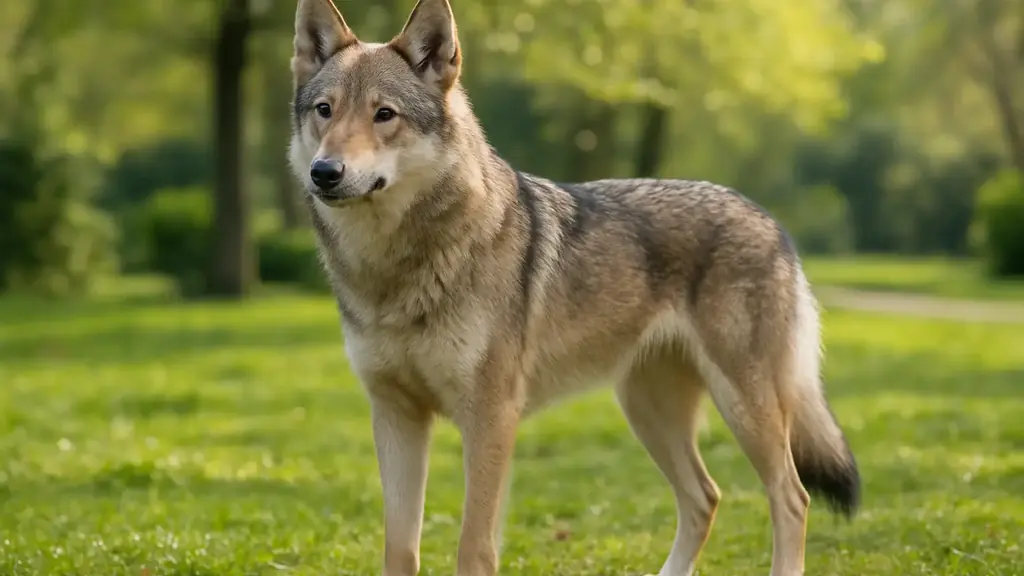 Chien Timber Shepherd à l’allure lupoïde debout dans un parc