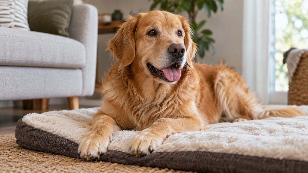 Un chien couché avec la bouche ouverte et la langue visible