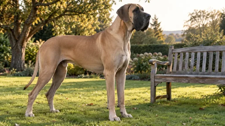 Un dogue danois debout dans un jardin