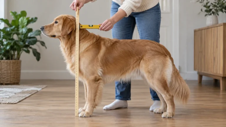 Une personne mesurant la hauteur d’un chien debout